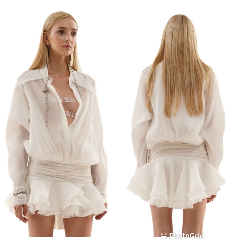 DATT Babylon Melrose Sheer Organza Shirt Dress White New with Tags!